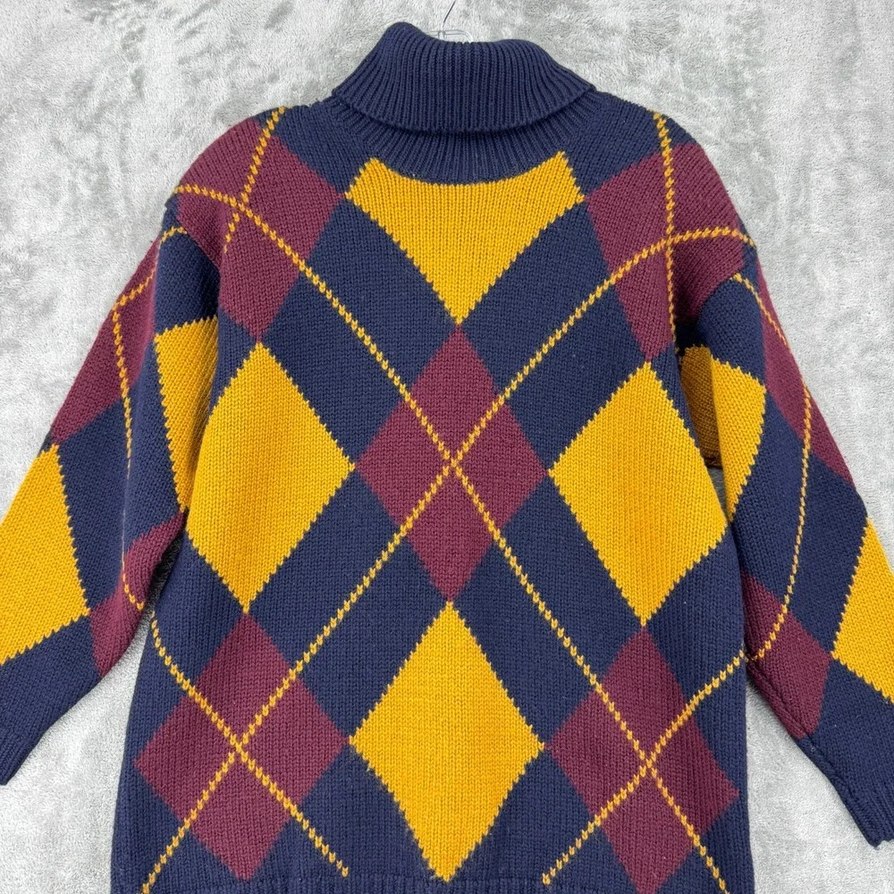 Vintage Jones New York Sweater Womens Size L Argyle Preppy Wool Academia Chunky